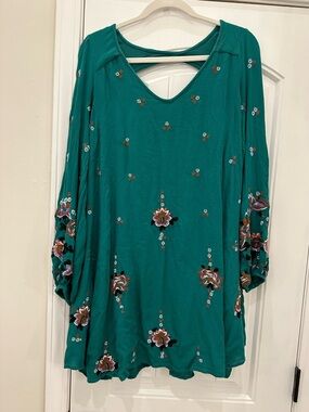 Free People Oxford Embroidered Shift Tunic Mini Dress M